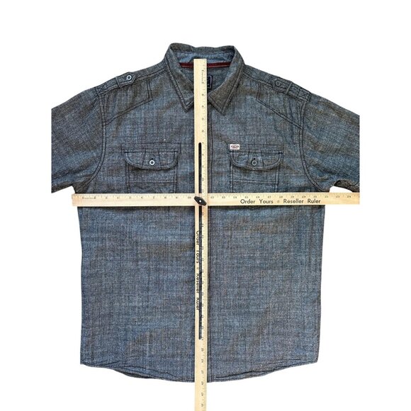 Black Jack Shirt Mens XL Gray Short Sleeve Button Front Casual Cotton Chambray - Picture 7 of 9